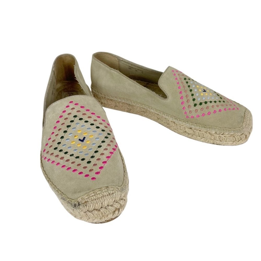 Jack Rogers Woman's Sz 10 Neural Tan Embroidered Espadrille‎ Slide On Flats